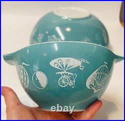 Vintage PYREX Hot Air Balloons Turquoise CHIP & DIP Set 441/444 AS IS FLAWS