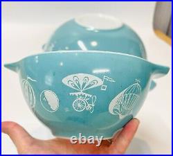 Vintage PYREX Hot Air Balloons Turquoise CHIP & DIP Set 441/444 AS IS FLAWS