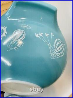 Vintage PYREX Hot Air Balloons Turquoise CHIP & DIP Set 441/444 AS IS FLAWS