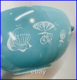 Vintage PYREX Hot Air Balloons Turquoise CHIP & DIP Set 441/444 AS IS FLAWS