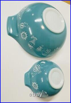 Vintage PYREX Hot Air Balloons Turquoise CHIP & DIP Set 441/444 AS IS FLAWS