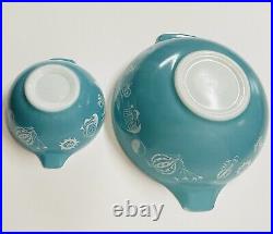 Vintage PYREX Hot Air Balloons Turquoise CHIP & DIP Set 441/444 AS IS FLAWS