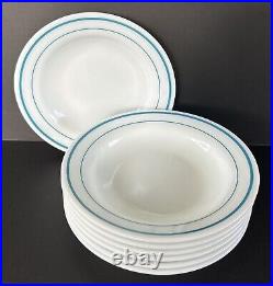 Vintage PYREX Pasta Bowls 9 1/8 Set of 7 White Blue Rim Corning