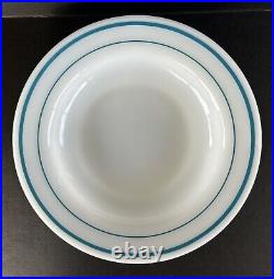 Vintage PYREX Pasta Bowls 9 1/8 Set of 7 White Blue Rim Corning