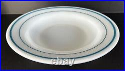 Vintage PYREX Pasta Bowls 9 1/8 Set of 7 White Blue Rim Corning