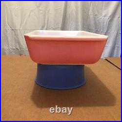 Vintage PYREX Pink Scroll Casserole Dish 575B 2qt Lid 550C & Cradle Stand 1958