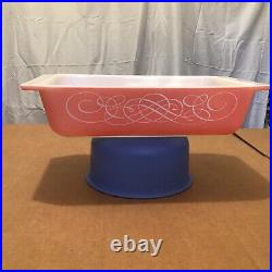 Vintage PYREX Pink Scroll Casserole Dish 575B 2qt Lid 550C & Cradle Stand 1958