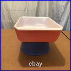 Vintage PYREX Pink Scroll Casserole Dish 575B 2qt Lid 550C & Cradle Stand 1958