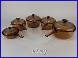 Vintage Pyrex Corning Ware Vision Amber Glass Cookware Pots 10 Piece Set Lot