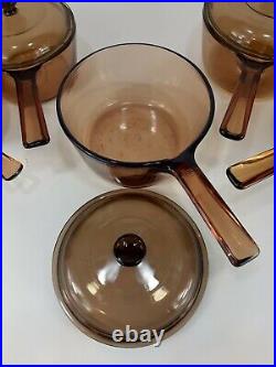 Vintage Pyrex Corning Ware Vision Amber Glass Cookware Pots 10 Piece Set Lot