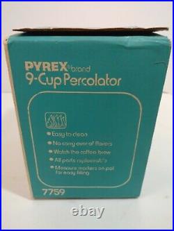 Vintage Pyrex Flameware 9 cup Percolator Coffee Pot 7759 Corningware NOS IN BOX