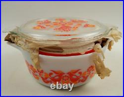 Vintage Pyrex Friendship 3pc Casserole Set 473 474 475 Bowls NOS / Lids CHIPPED