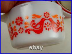 Vintage Pyrex Friendship 3pc Casserole Set 473 474 475 Bowls NOS / Lids CHIPPED