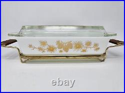 Vintage Pyrex Golden Pine Cone 2 Qt Space Saver Casserole Dish 575 Lid & Cradle