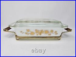 Vintage Pyrex Golden Pine Cone 2 Qt Space Saver Casserole Dish 575 Lid & Cradle