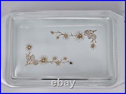 Vintage Pyrex Golden Pine Cone 2 Qt Space Saver Casserole Dish 575 Lid & Cradle