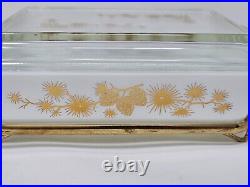 Vintage Pyrex Golden Pine Cone 2 Qt Space Saver Casserole Dish 575 Lid & Cradle