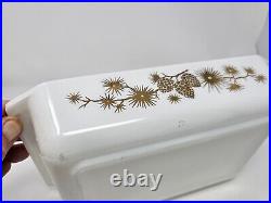 Vintage Pyrex Golden Pine Cone 2 Qt Space Saver Casserole Dish 575 Lid & Cradle