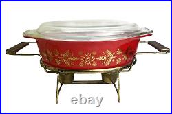 Vintage Pyrex Golden Poinsettia Casserole Lid Sterno Cradle 045 2-1/2 Quart