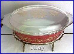 Vintage Pyrex Golden Poinsettia Casserole Lid Sterno Cradle 045 2-1/2 Quart