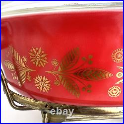 Vintage Pyrex Golden Poinsettia Casserole Lid Sterno Cradle 045 2-1/2 Quart