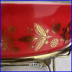 Vintage Pyrex Golden Poinsettia Casserole Lid Sterno Cradle 045 2-1/2 Quart