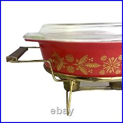 Vintage Pyrex Golden Poinsettia Casserole Lid Sterno Cradle 045 2-1/2 Quart