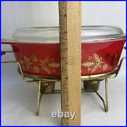 Vintage Pyrex Golden Poinsettia Casserole Lid Sterno Cradle 045 2-1/2 Quart