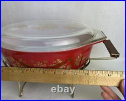 Vintage Pyrex Golden Poinsettia Casserole Lid Sterno Cradle 045 2-1/2 Quart