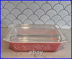 Vintage Pyrex Pink Scroll Glass Casserole Dish 575-B 2 qt. Rectangle