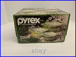 Vintage Pyrex Spring Blossom Green Corningware 3 Piece Casserole Set 480-1-N IOB
