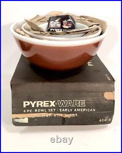 Vintage Pyrex Ware Early American 4 Bowl Set With Box Never Used