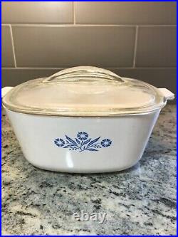 Vintage RARE 1960 Corning Ware Blue Cornflower 2 1/2 QT with Fin Lid