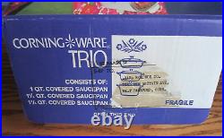 Vintage RARE Corning Ware Blue Cornflower Trio set in original box