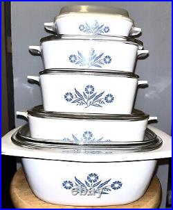 Vintage Rare Corning Ware Blue Cornflower Casserole Dish Set 10pc Stack Order