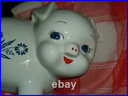 Vintage Rare Corning Ware Blue Eyed Pig Piggy Bank Blue Cornflower (England)