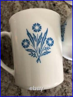 Vintage Set of 4 Corning Ware Blue Cornflower Mug Cup Glass Corn Flower Corelle