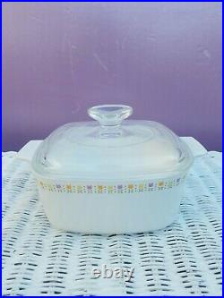 Vintage Square Casserole with Lid April Tulip Multicolor Centura by CORNING