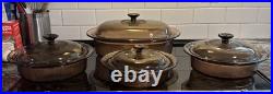 Vintage Vision Corning Amber Glass Cookware Lot Of (8) Pcs 1qt, (2)-1.5qt, 4qt Vintage Vision Corning Amber Glass Cookware Lot Of (8) Pcs 1qt, (2)-1.5qt, 4qt