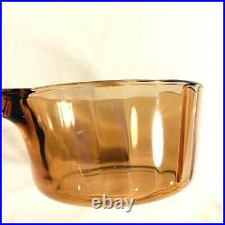 Vintage Vision Corning Ware 8-Piece Amber Glass Cookware Pots Pans Skillet Lids