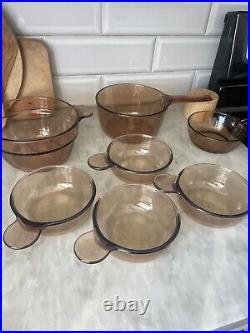 Vintage Vision Corning Ware Amber Glass Cookware 11 Piece Set Pyrex With Lids