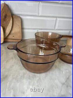 Vintage Vision Corning Ware Amber Glass Cookware 11 Piece Set Pyrex With Lids