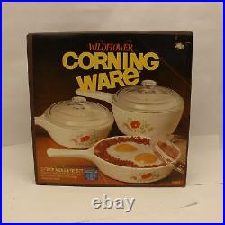 Vintage Wildflower Corning Ware 6 Piece Complete Menu Ette Set P-100-7 NEW