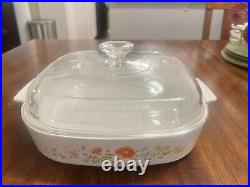 Vintage corning ware wildflower 10X10 casserole dish with glass lid