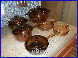 Vision Ware Vintage Corning Pyrex Amber Glass Cookware 10 Piece Set USA