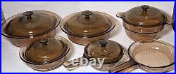 Vision Ware Vintage Corning Pyrex Amber Glass Cookware 11 Piece Set USA