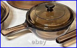 Vision Ware Vintage Corning Pyrex Amber Glass Cookware 11 Piece Set USA