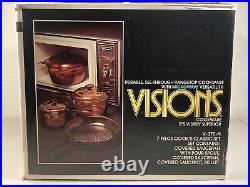 Vision Ware Vintage Corning Pyrex Amber Glass Cookware 7 Pc Set V-370-N Open Box