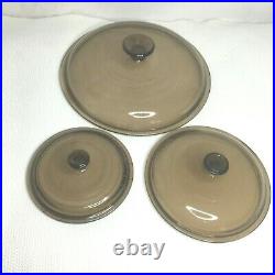 Vision Ware Vintage Corning Pyrex Amber Glass Cookware 8 Pc Set USA & FRANCE