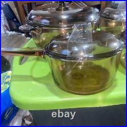 Vision Ware Vintage Corning Pyrex Amber Glass Cookware 8 Piece Set USA